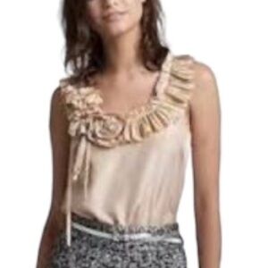 J. Crew Tan Ruffled Blouse with Floral Detail